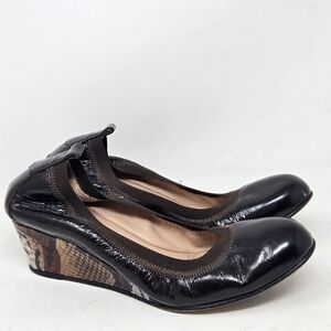 ANYI LU Brown Patent Leather Snakeskin Wedge Slip On Pumps Womens EU36.5 | 6.5 M